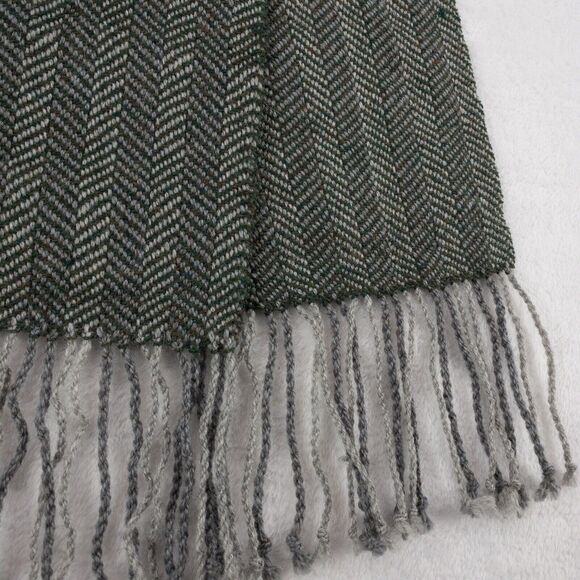 Wool Scarf Green Gray Handmade In Montana Fringe Rectangular Lazuli Of Lenore - Picture 3 of 11